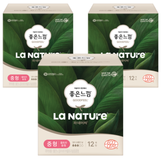라네이처 좋은느낌 울트라 슬림 생리대, 중형, 12개입, 3개