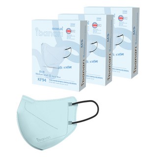ibanari 輕薄防護C型口罩 KF94 M號, 3盒, 10片, 水藍色