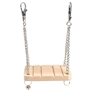 Carno 卡諾 倉鼠鈴鐺小鞦韆 防滑凹槽設計 耐啃耐咬 原木材質, 木色 + 銀色, 1個