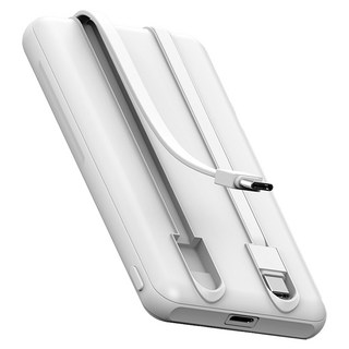 jwon 일체형 C타입 듀얼케이블 대용량 슬림 보조배터리 10000mAh, 화이트, JW-PE10000-1-2W