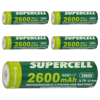 SUPERCELL 超電王 2600mAh鋰充電池 SC-18650B 3.7V, 5個, 1入