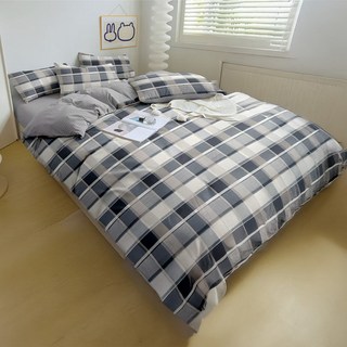 A-ONE 雪紡棉薄被套, 環保印染技術, 高成本磨毛處理, 柔軟透氣, 6x7尺(180x210cm), 雙人, 極致灰格
