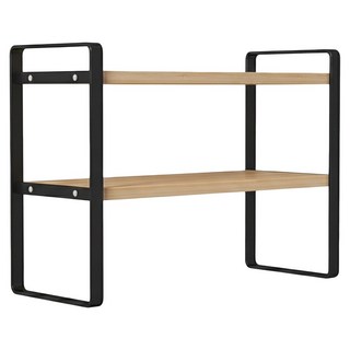 京太陽 雙層簡約桌上收納書架 40x20x36cm, 黑架木紋, 1個