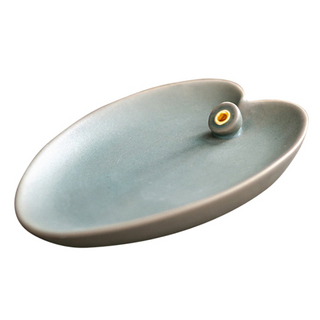 葉子線香插 - 湖藍色 陶瓷香座, 長10 x 寬約7.3 x 高約1.5cm