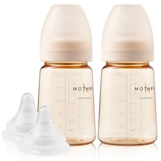 마더케이 베이직 PPSU 젖병 + 젖꼭지 1단계 트윈팩, 크림, 180ml, 2개