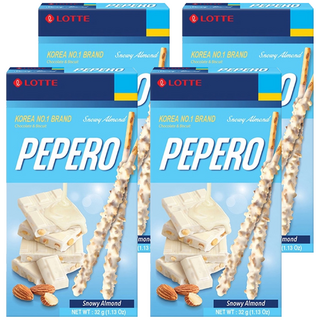 LOTTE PEPERO 杏仁白巧克力棒, 雪花杏仁, 32g, 4盒