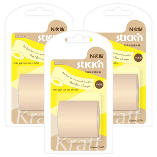 N次貼 牛皮紙便條紙捲 50mm x 10M 長度隨手撕, 空白, 3個, 1捲
