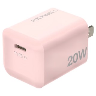POLYWELL 寶利威爾 迷你快充頭 20W PW15-T05-A009, 38mm, 粉色, 1個