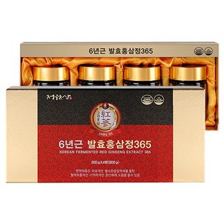 Jungwonsam 6年根發酵紅蔘365精華飲 4罐入+禮品袋, 800g, 1組
