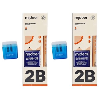 mideer 兒童專用三角鉛筆組 2B 附削鉛筆盒, 顏色隨機, 12支