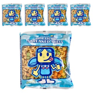 QQ pasta 三色稜紋貝殼麵 杜蘭小麥粉製成, 500g, 5包