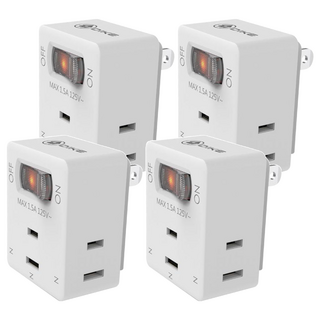 DIKE 1切3座 2P安全加強型節電小壁插 30%空間節約 帶燈電源開關 高強度PC材質, 白色, 4個, 54.5mm