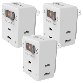 DIKE 1切3座 2P安全加強型節電小壁插 30%空間節約 帶燈電源開關 高強度PC材質, 白色, 3個, 54.5mm