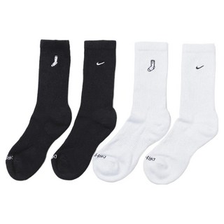 NIKE 耐吉 長襪, 白色 + 黑色, 2雙