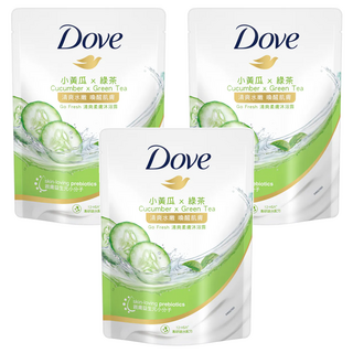 Dove 多芬 Go Fresh 清爽柔膚沐浴露 補充包 小黃瓜 x 綠茶 親膚益生元小分子, 580g, 3包