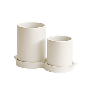 NATURE LIVING 2格陶瓷製餐具瀝水桶組, 白色, 21x10x13公分, 1組