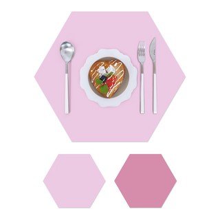 어나더 가죽 식탁매트 육각 에사고노 3P, 핑크 + 진핑크, 39.5 x 34.3 cm