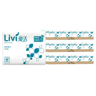 LIVI 優活 Essentials 柔拭紙巾, 雙層, 300抽, 30包, 3箱