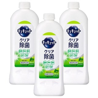 Kao 花王 Cucute 珂珂透 餐具洗碗精補充瓶 綠茶香 370ml, 3瓶