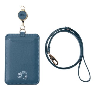 ekax 雙面感應識別證 PU皮革 TPU透膜 五金, 社畜喵喵 深藍色, 105 x 71 x 3mm