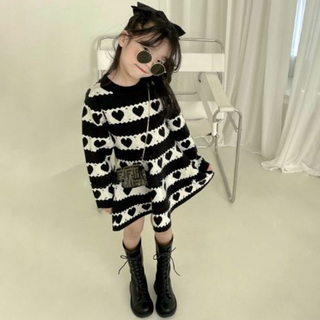 Miso Papa 女童像素愛心喇叭洋裝