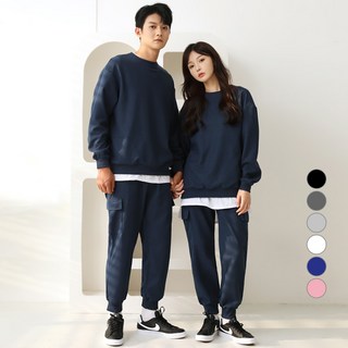 TURNKEY 男女通用 大尺碼 華夫格 寬鬆版型 圓領衛衣 + 工装束口褲 套裝 FW-3180