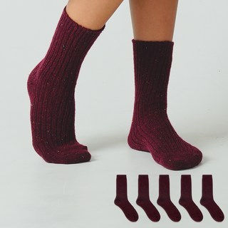 NO DESIGN 女款羊毛羅紋針織襪組 象牙色 2雙+木炭色+黑色 2雙