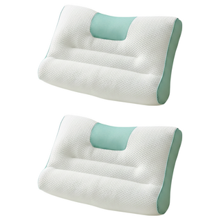 HONDONI 日式反牽引枕 記憶護頸紓壓側睡止鼾枕 4D透氣網格 獨立頸椎棒, 74 x 48cm, 浮萍綠, 2個