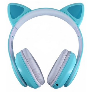 Goodtek 頭戴式貓耳藍芽耳機 BT389 RGB燈光 藍牙5.0 TF卡 可折疊, 綠色