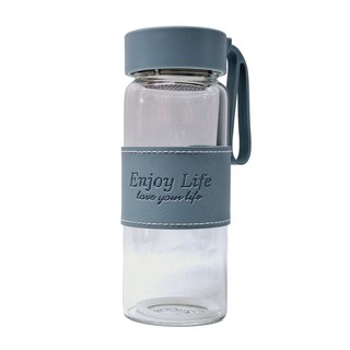 玻璃耐熱水杯＋皮套 附茶隔 480ml, 藍色, 1個