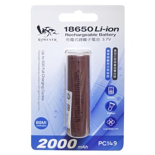 RONEVER 鋰離子18650電池 2000mAh 顏色隨機, 1個, 1入