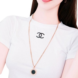 NOID-B 女款醫療鋼翻轉縞瑪瑙貝殼雙面長項鍊