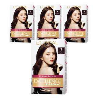 로레알파리 엑셀랑스 크림 염모제, 3호 소프트 블랙, 4개