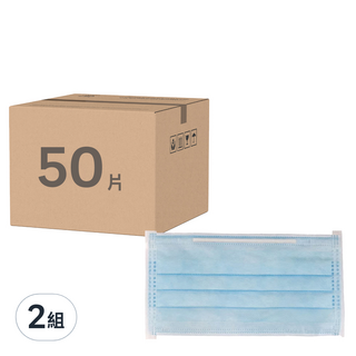 JUN 郡昱 成人平面滿版醫療口罩, 醫療藍, 50片, 2盒