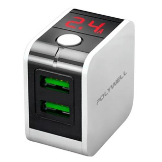 POLYWELL 寶利威爾 12W LED數顯自動斷電快充頭 PW15-T05-A058, 白色, 1個