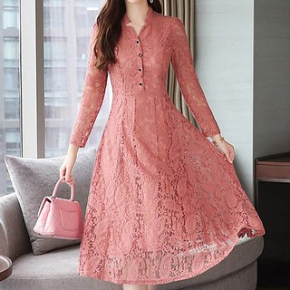 Poplar & C Perry 刺繡蕾絲連衣裙, 紅色