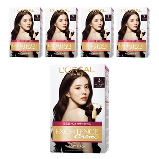 로레알파리 엑셀랑스 크림 염모제, 3호 소프트 블랙, 5개