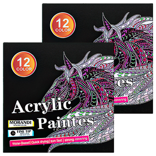 上手家居 莫蘭迪色丙烯馬克筆 色彩柔和 覆蓋力強 適用於DIY手工藝, 2盒, 12色