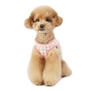 이츠독 강아지 하트 체크 하네스, 핑크