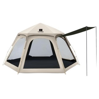 TANSTRIDER 探險者 TXZ-自動一鍵式露營大型六角帳篷 防水/防曬銀膠 TXAAC44013278 小號, 奶油咖, 5人