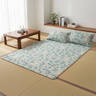 ANTIAN 乳膠涼席枕頭套三件組 可水洗空調軟席 涼感床墊床單 歡樂兔, 綠, 涼席+ 2枕頭套