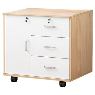 三抽一門檔櫃 帶鎖設計 萬向輪, 楓木色 + 白色
