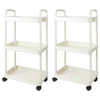 安一錦鯉 ANJINLI 儲物架 三層帶滾輪推車置物架, 2個, 白色