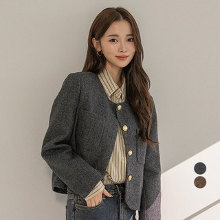 BURU N JUDY 女款金色圓領口袋夾克 OQJJK504B