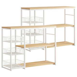 AOTTO 創意傢俱 多功能三層廚房置物架 80CM帶籃款 鋼架, 白色, 2個