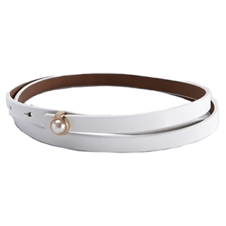 真皮牛皮帶 女士平滑釦腰帶, 腰圍(90cm) x 寬(1cm) x 總長(100cm), 白色