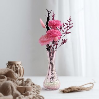 Morningscent 母親節父母禮物 家庭月康乃馨香皂花 永生花百褶花瓶組 + 提袋, 混合色