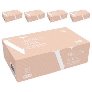 匠心 V美型系列 成人平面醫用口罩, 裸玫橘, 20片, 5盒