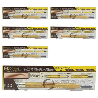 日本 excel 3合1持久造型眉筆, PD01 自然棕, 6件