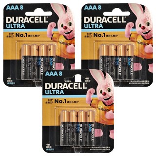 DURACELL 金頂 ULTRA超能量 鹼性電池 AAA 4號, 8顆, 3組